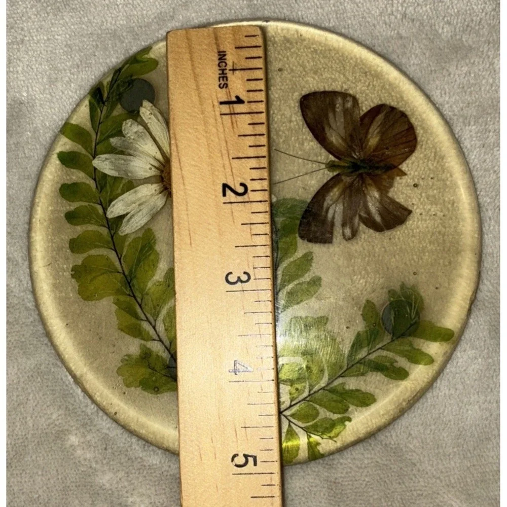 Lucite‎ Dry Daisy Ferns Butterfly Trivet Mid Century 1960s Vintage